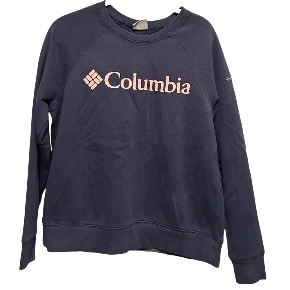 Columbia Fleece Pullover Womens L Blue Pink Logo Crewneck Sweatshirt Outdoors